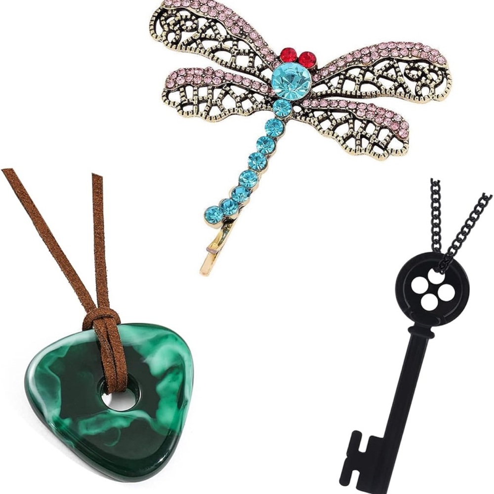 Coraline the Movie themed Butterfly Brooch and Key Necklace Set